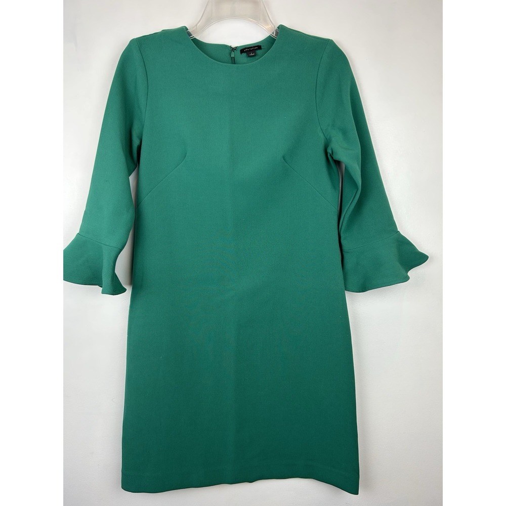 Ann Taylor Dress Womens 2 Shift Sheath Kelly Green 3/4 Sleeve Career Business